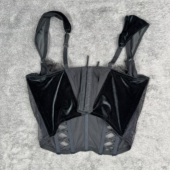 Victoria's Secret Lace & Velvet Cap-Sleeve Corset Top Black L Dream Angels - Picture 2 of 8